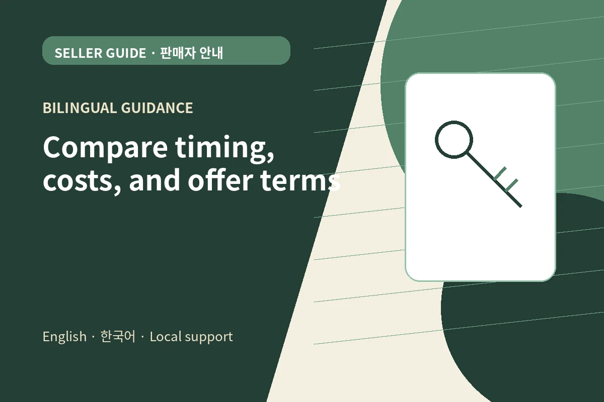 Bilingual planning graphic for selling a home during relocation